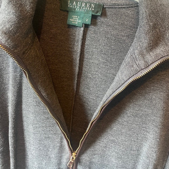 Lauren Ralph Lauren Womens Gray Half Zip Long Sleeve Shift Dress w/Brown leather - Picture 2 of 5